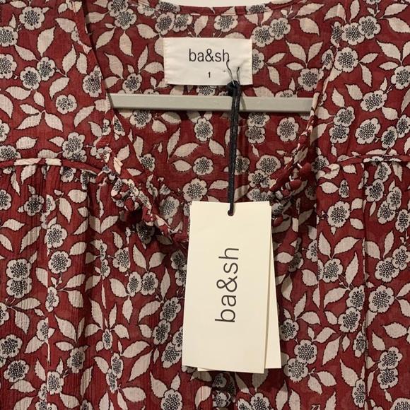 Ba&sh NWT Beatrix Bordeaux Lady Top Long-Sleeve Floral Blouse Size 1 US 6 - Picture 4 of 10